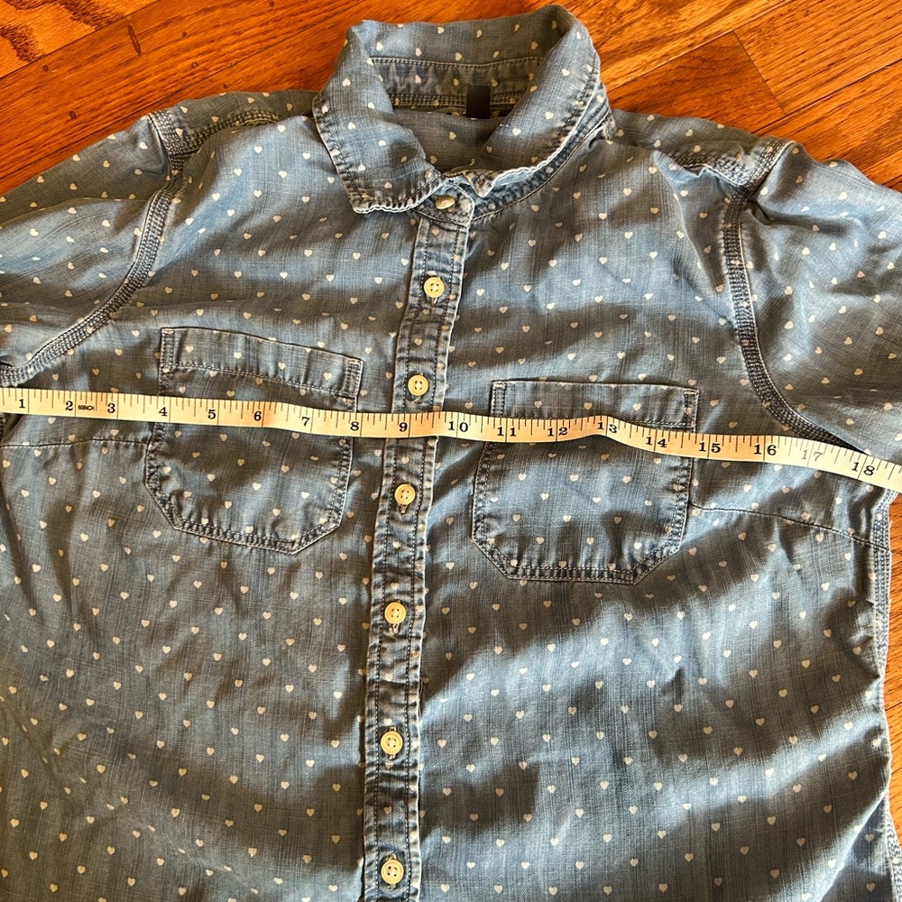 Talbots Light Blue Heart Pattern Long Sleeve Butt… - image 5
